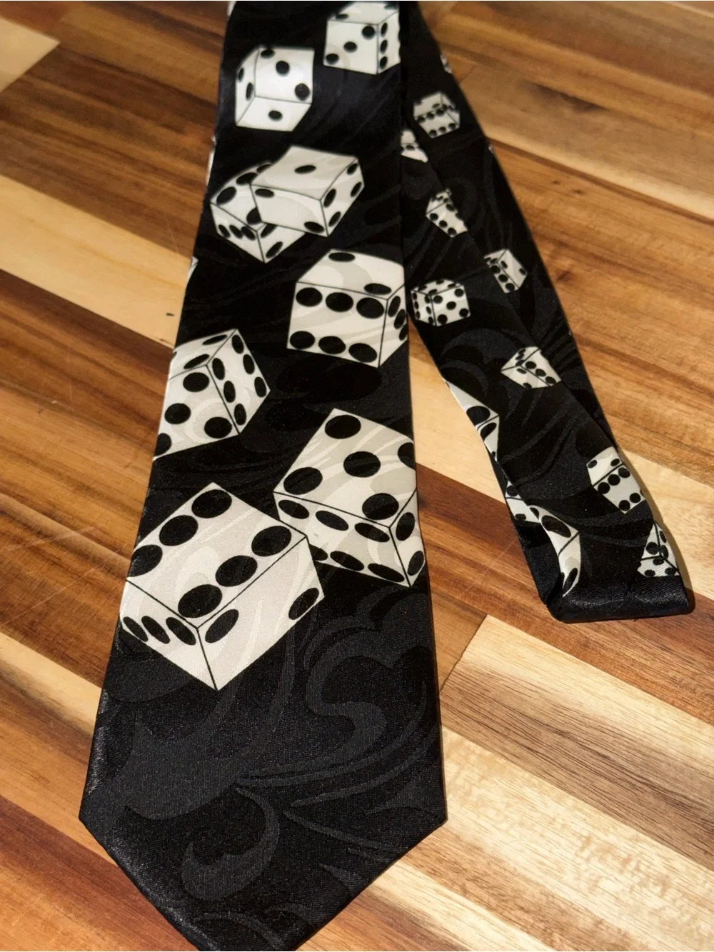 Vintage Steven Harris Dice Necktie Black White Casino Gambling Novelty Tie